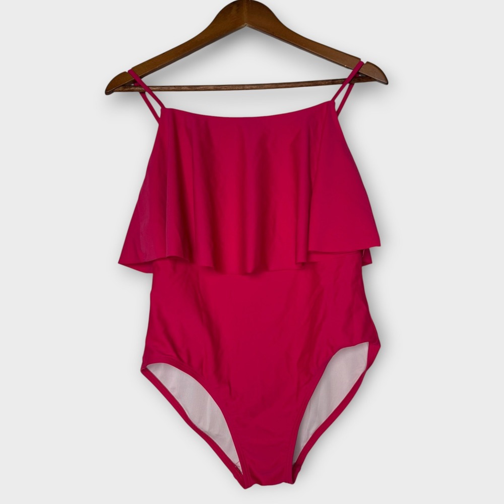 Tommy Hilfiger Flutter Ruffle One Piece Swimsuit Hot Pink Bathing Suit Size 8 - Picture 2 of 10